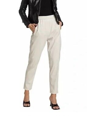 7 For‎ All Mankind Elastic Waist Faux Leather Pants Pockets Cream Women Size XL